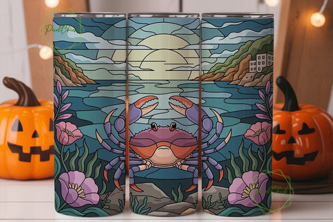 Stained Glass Crab 20oz Tumbler Wrap Sublimation PixelChick 