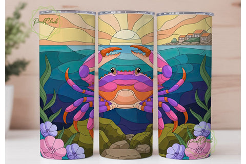 Stained Glass Crab 20oz Tumbler Wrap Sublimation PixelChick 