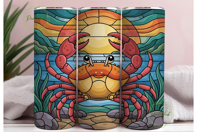 Stained Glass Crab 20oz Tumbler Wrap Sublimation PixelChick 