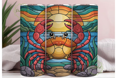 Stained Glass Crab 20oz Tumbler Wrap Sublimation PixelChick 