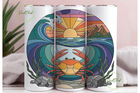 Stained Glass Crab 20oz Tumbler Wrap Sublimation PixelChick 
