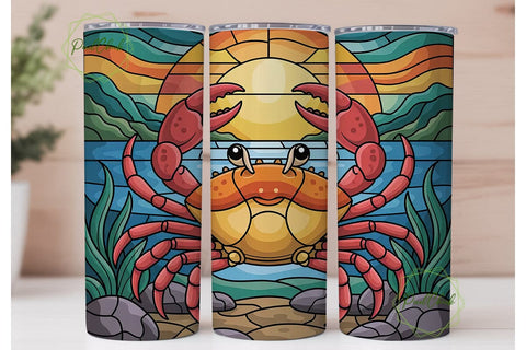 Stained Glass Crab 20oz Tumbler Wrap Sublimation PixelChick 