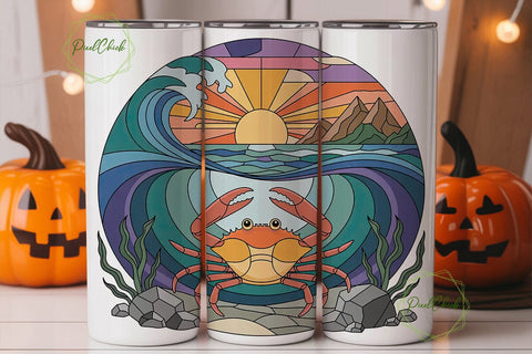 Stained Glass Crab 20oz Tumbler Wrap Sublimation PixelChick 