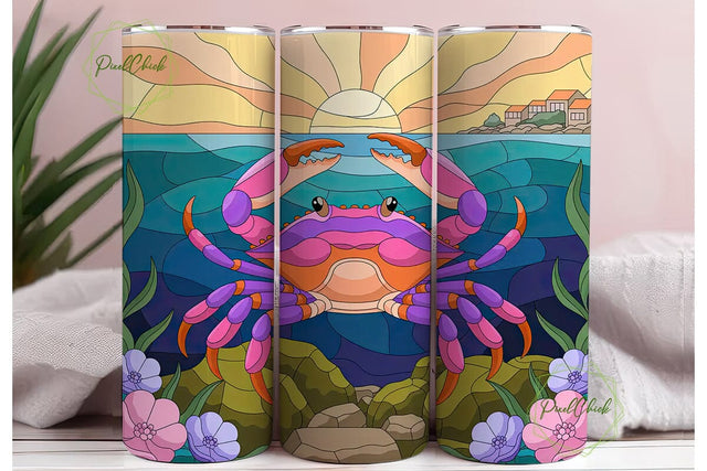 Stained Glass Crab 20oz Tumbler Wrap Sublimation PixelChick 