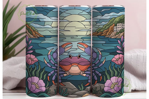Stained Glass Crab 20oz Tumbler Wrap Sublimation PixelChick 