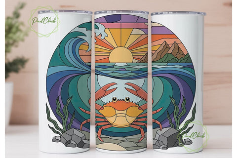 Stained Glass Crab 20oz Tumbler Wrap Sublimation PixelChick 