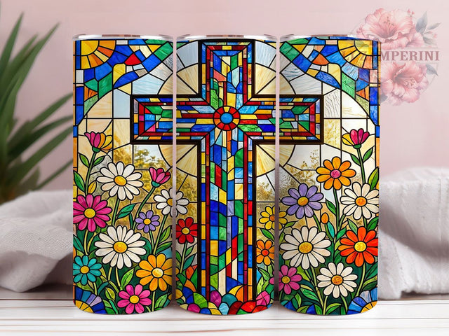 Stained Glass Cross 20oz Tumbler, Cross Design, Stained Glass, Faith Theme, Spiritual Style, Elegant Charm, 20oz Wrap, Sublimation Tumbler Sublimation Li Zamperini 