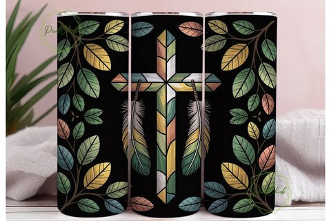 Stained Glass Cross 20oz Tumbler Design Sublimation PixelChick 