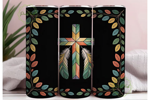 Stained Glass Cross 20oz Tumbler Design Sublimation PixelChick 