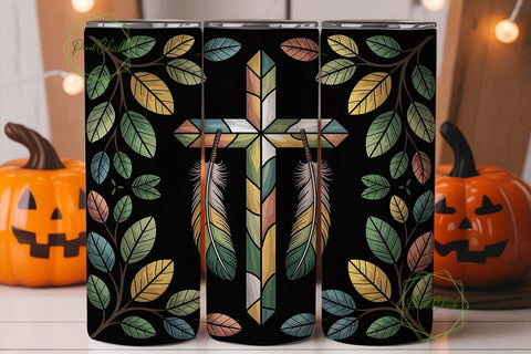 Stained Glass Cross 20oz Tumbler Design Sublimation PixelChick 