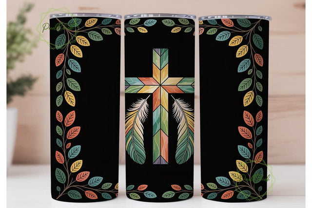 Stained Glass Cross 20oz Tumbler Design Sublimation PixelChick 