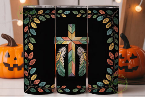Stained Glass Cross 20oz Tumbler Design Sublimation PixelChick 