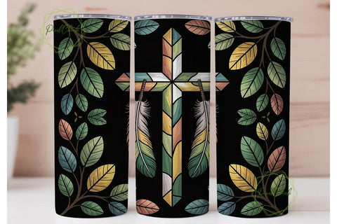 Stained Glass Cross 20oz Tumbler Design Sublimation PixelChick 