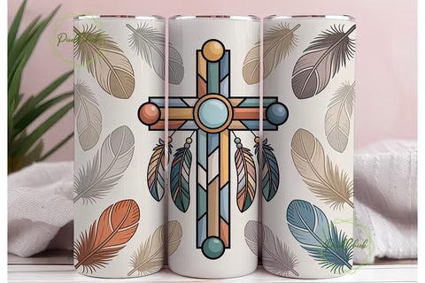 Stained Glass Cross 20oz Tumbler Wrap Sublimation PixelChick 