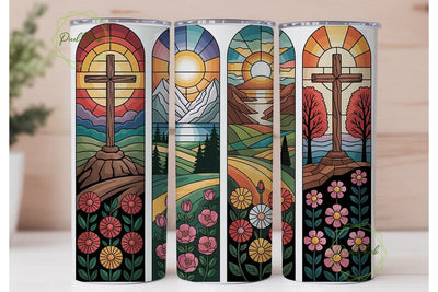 Stained Glass Cross 20oz Tumbler Wrap Sublimation PixelChick 