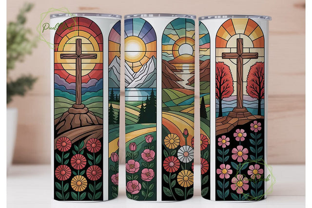 Stained Glass Cross 20oz Tumbler Wrap Sublimation PixelChick 