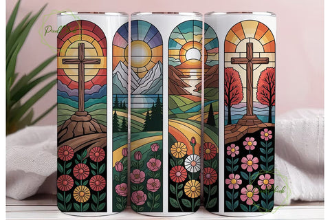Stained Glass Cross 20oz Tumbler Wrap Sublimation PixelChick 