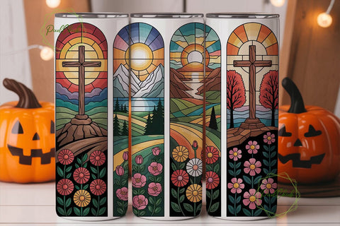 Stained Glass Cross 20oz Tumbler Wrap Sublimation PixelChick 