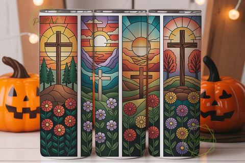 Stained Glass Cross 20oz Tumbler Wrap Sublimation PixelChick 