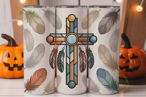 Stained Glass Cross 20oz Tumbler Wrap Sublimation PixelChick 