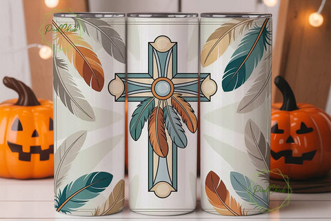 Stained Glass Cross 20oz Tumbler Wrap Sublimation PixelChick 