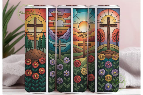 Stained Glass Cross 20oz Tumbler Wrap Sublimation PixelChick 