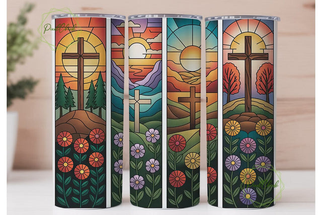 Stained Glass Cross 20oz Tumbler Wrap Sublimation PixelChick 