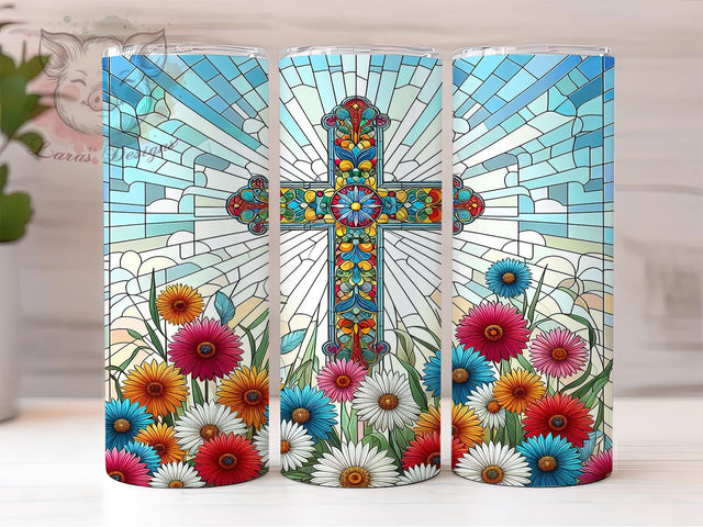 Stained Glass Cross Easter Tumbler, Easter Religious Wrap, 20oz Sublimation Wrap, Christian Faith Cup, Colorful Church Window Design, Inspirational Tumbler, Holy Cross Art Sublimation Lara' s Designs 