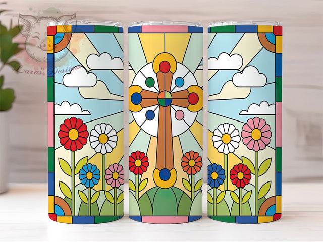 Stained Glass Cross Easter Tumbler, Easter Religious Wrap, 20oz Sublimation Wrap, Christian Faith Cup, Colorful Church Window Design, Inspirational Tumbler, Holy Cross Art Sublimation Lara' s Designs 