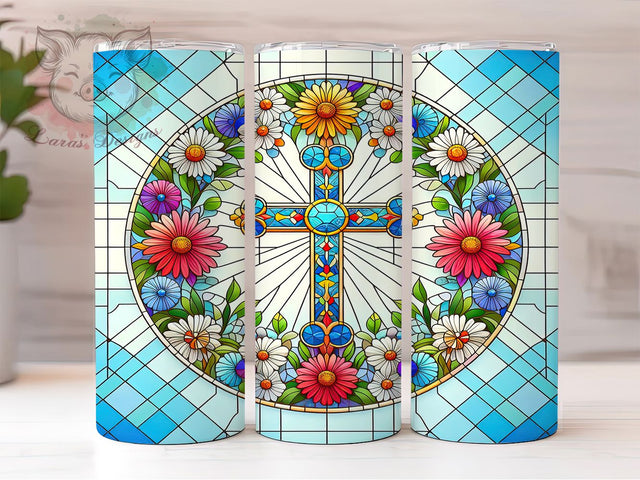Stained Glass Cross Easter Tumbler, Easter Religious Wrap, 20oz Sublimation Wrap, Christian Faith Cup, Colorful Church Window Design, Inspirational Tumbler, Holy Cross Art Sublimation Lara' s Designs 