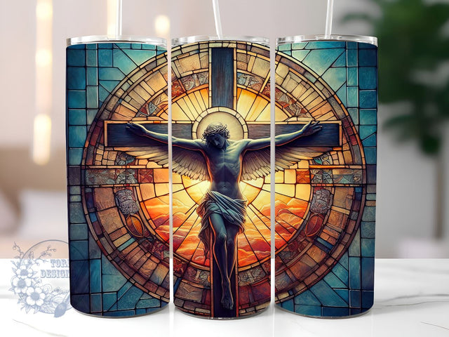 Stained Glass Cross Sublimation, Christian Cross Stained Glass 20 oz Skinny Tumbler Wrap, Cross Stained Glass Tumbler Sublimation Sublimation ToriDesigns 
