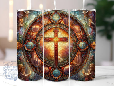 Stained Glass Cross Sublimation, Christian Cross Stained Glass 20 oz Skinny Tumbler Wrap, Cross Stained Glass Tumbler Sublimation Sublimation ToriDesigns 