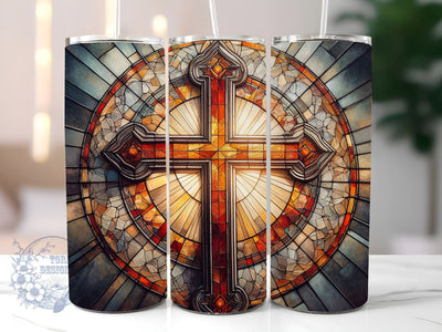 Stained Glass Cross Sublimation, Christian Cross Stained Glass 20 oz Skinny Tumbler Wrap, Cross Stained Glass Tumbler Sublimation Sublimation ToriDesigns 