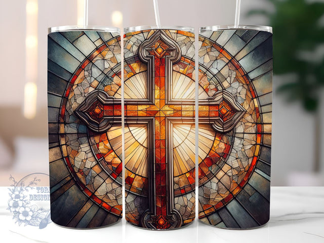 Stained Glass Cross Sublimation, Christian Cross Stained Glass 20 oz Skinny Tumbler Wrap, Cross Stained Glass Tumbler Sublimation Sublimation ToriDesigns 