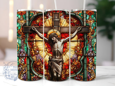 Stained Glass Cross Sublimation, Christian Cross Stained Glass 20 oz Skinny Tumbler Wrap, Cross Stained Glass Tumbler Sublimation Sublimation ToriDesigns 