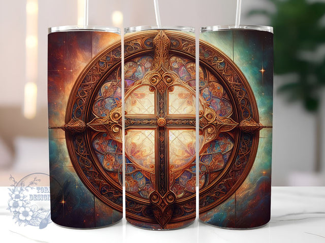 Stained Glass Cross Sublimation, Christian Cross Stained Glass 20 oz Skinny Tumbler Wrap, Cross Stained Glass Tumbler Sublimation Sublimation ToriDesigns 