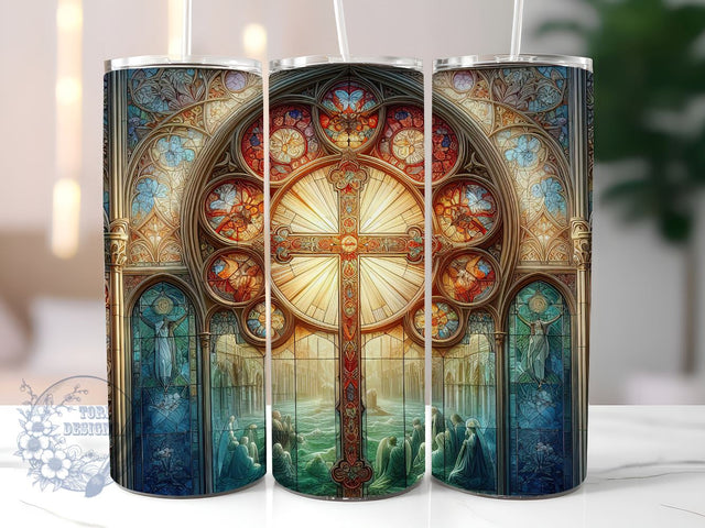 Stained Glass Cross Sublimation, Christian Cross Stained Glass 20 oz Skinny Tumbler Wrap, Cross Stained Glass Tumbler Sublimation Sublimation ToriDesigns 