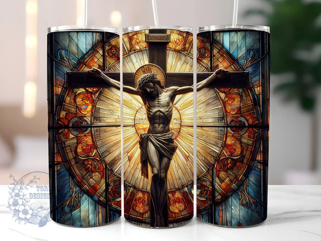 Stained Glass Cross Sublimation, Christian Cross Stained Glass 20 oz Skinny Tumbler Wrap, Cross Stained Glass Tumbler Sublimation Sublimation ToriDesigns 