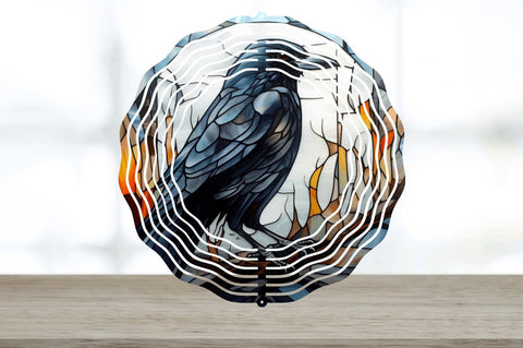 Stained Glass Crow Bird Wind Spinner Sublimation Regulrcrative 