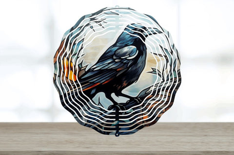 Stained Glass Crow Bird Wind Spinner Sublimation Regulrcrative 