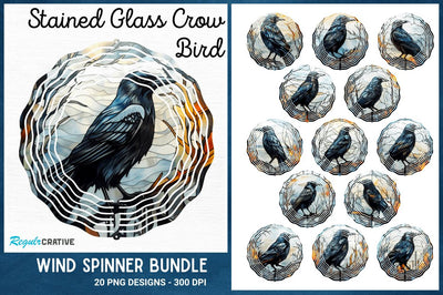 Stained Glass Crow Bird Wind Spinner Sublimation Regulrcrative 
