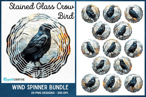 Stained Glass Crow Bird Wind Spinner Sublimation Regulrcrative 