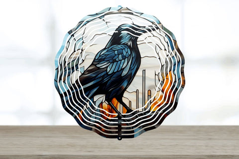 Stained Glass Crow Bird Wind Spinner Sublimation Regulrcrative 
