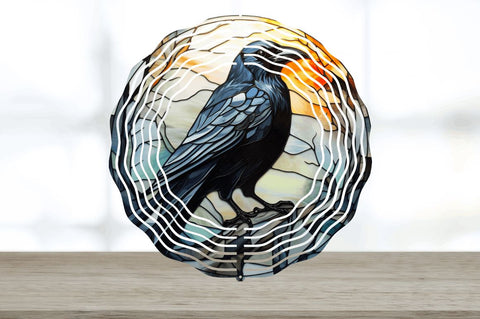 Stained Glass Crow Bird Wind Spinner Sublimation Regulrcrative 