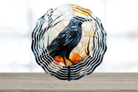 Stained Glass Crow Bird Wind Spinner Sublimation Regulrcrative 