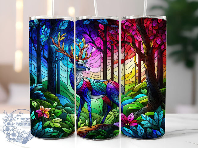 Stained Glass Deer 20oz Skinny Tumbler, Hunting Tumbler Png, Straight & Tapered Tumbler Wrap, Instant Digital Download Sublimation ToriDesigns 