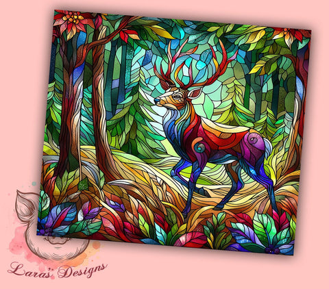 Stained Glass Deer 20oz Tumbler Png, Straight & Tapered Tumbler Png, Forest Animal Tumbler Png, Digital Download PNG Sublimation Lara' s Designs 