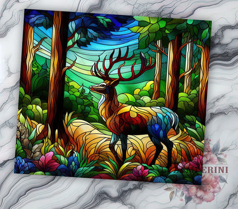 Stained Glass Deer 20oz Tumbler Wrap PNG, Hunting Tumbler Png, Straight & Tapered Tumbler Wrap, Instant Digital Download Sublimation Li Zamperini 