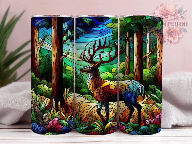 Stained Glass Deer 20oz Tumbler Wrap PNG, Hunting Tumbler Png, Straight & Tapered Tumbler Wrap, Instant Digital Download Sublimation Li Zamperini 