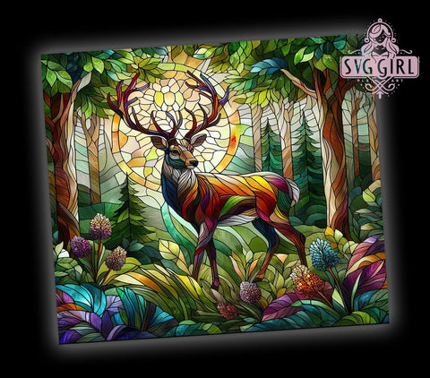 Stained Glass Deer 20oz Tumbler Wrap Sublimation Design, Straight Tapered Tumbler Wrap, Hunting Tumbler Png, Instant Digital Download Sublimation SvggirlplusArt 